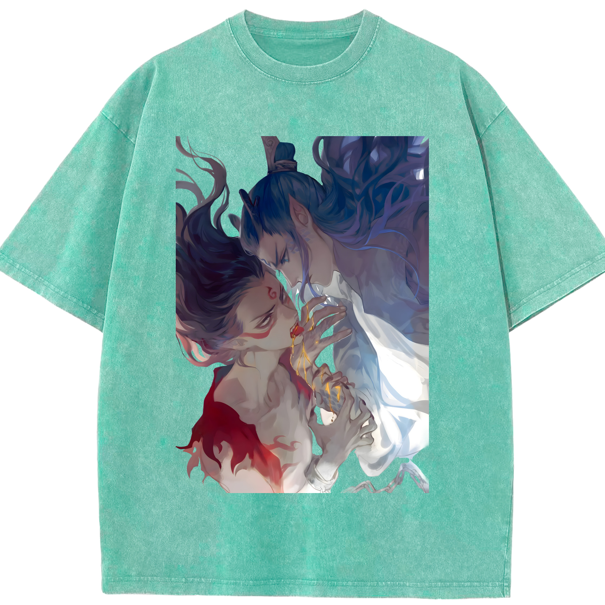 （画像用） Ne Zha 2 ナタ 魔童の大暴れ 綿100% ヴィンテージ風 半袖Tシャツ（フロントプリント）